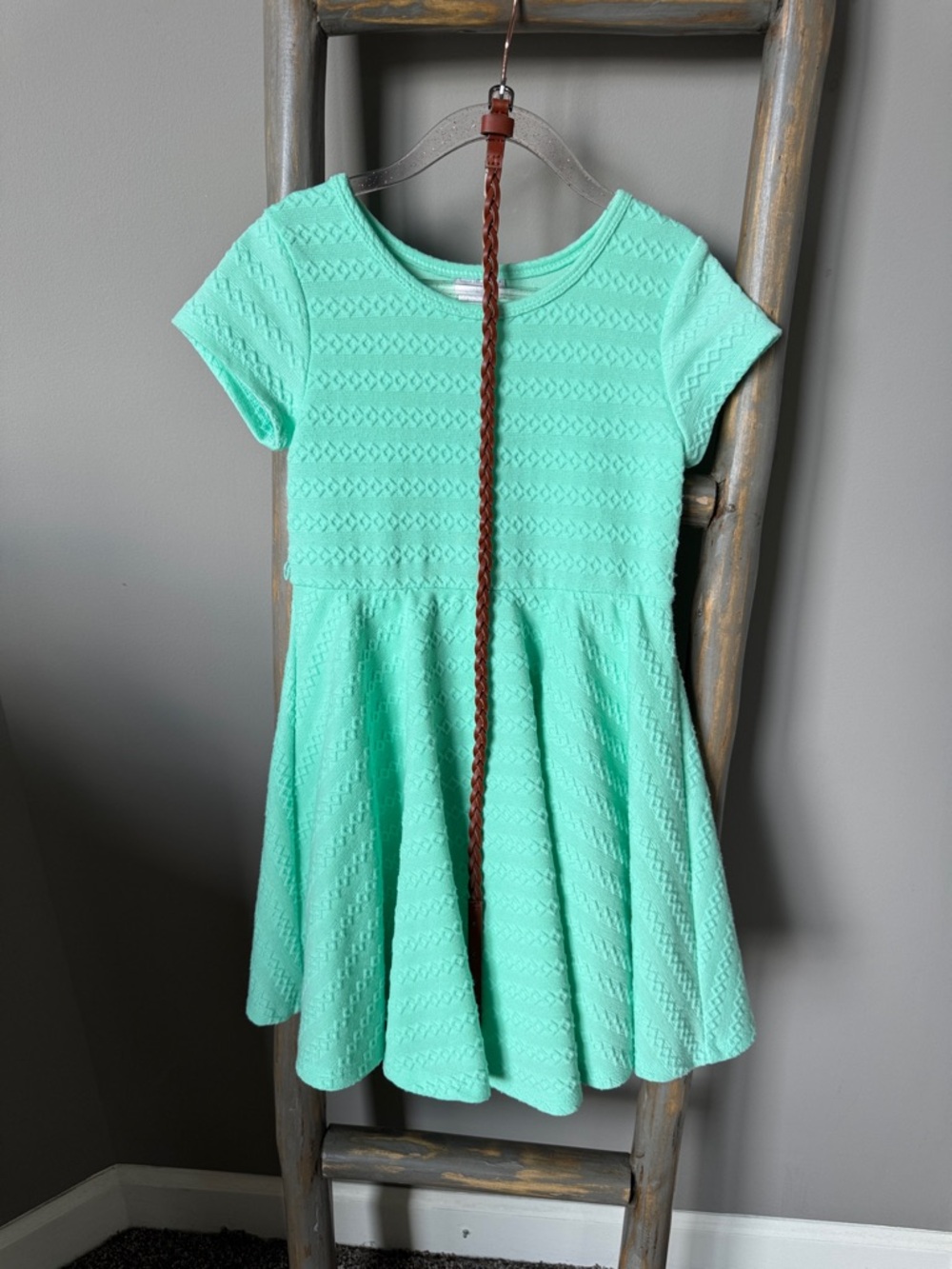 Sweet Heart Rose Mint Textured Short-Sleeve Skater Dress